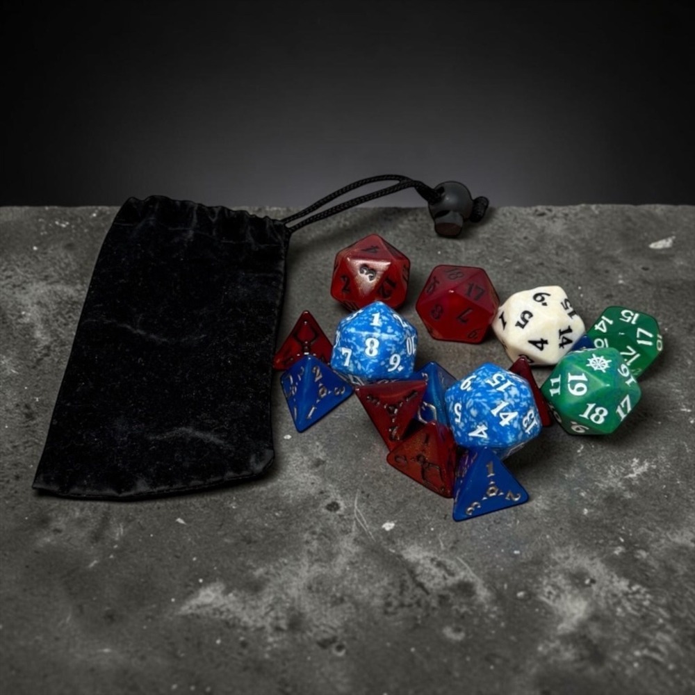 Unbranded Polyhedral Dice Set Mixed Colors 13 Piece RPG D&D with Pouch